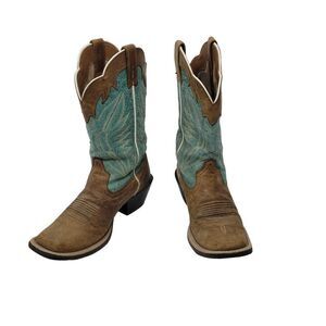 Ariat Leather Cowboy Boots 6B Round Up Outfitter Teal Brown Square Toe Rodeo